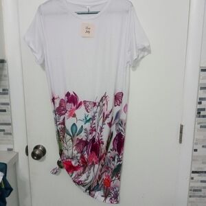 Pixie Lady Flowers Butterflies Short Sleeve Boho Loungewear Summer beach Dress